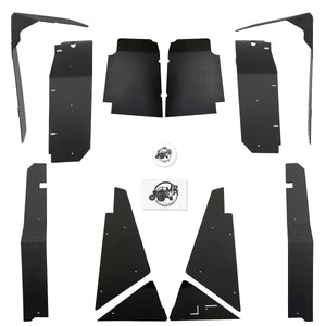 Image displaying the 2022 Polaris Ranger SP 570 MidSize Max Fender Flares combo kit, featuring robust, aggressively-styled fenders mounted on a utility UTV designed for rugged outdoor use and optimal protection.