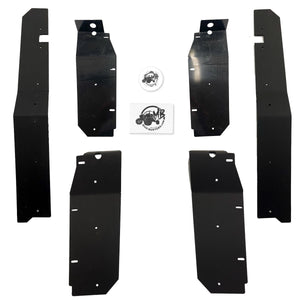 A hero shot presenting all the components of the SP 570 Full Kit from MudBusters, prominently displaying the front and rear fender flares and extensions. The imagery emphasizes their superior build quality and design, all specifically fabricated to offer enhanced protection and utility for the Polaris Ranger SP 570