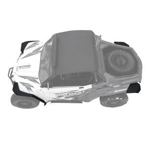 Side-view image of a 2018-2023 Arctic Cat Wildcat XX equipped with MudBusters Mud-Lite coverage, showcasing the enhanced protection provided by the front and rear fender flares against mud and debris.