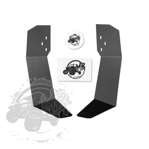 Polaris RZR Trail S 900 and Trail S 1000 years 2021 plus, showing kit unpacked, 2 rear fender flares, hardware kit, and a sticker