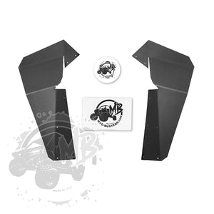 Polaris RZR Trail S 900 and Trail S 1000 years 2021 plus, showing kit unpacked, 2 fender flares, hardware kit, and a sticker