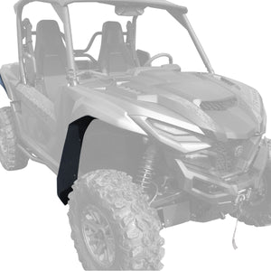 Yamaha Wolverine RMAX2 1000 with Mudbusters Mud-Lite Coverage fender flares shown installed front from passenger side perspective