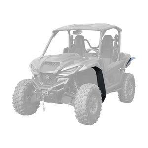 Yamaha Wolverine RMAX2 1000 with Mudbusters Mud-Lite Coverage fender flares shown installed front and rear from driver side perspective.