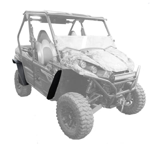 Straight on view of Kawasaki Teryx 2 Fender Flares showing the width of ultra max coverage