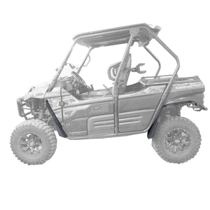 Wide angle view of driver side  of Kawasaki Teryx 2 with Ultra max fender flares installed on the front and rear.