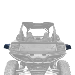 Looking directly at the back of the Kawasaki Teryx KRX 1000, the MudBusters Ultra Max Coverage Wide Fender Flares are shown installed.