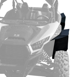 Ultra Max Coverage, wide fender flare shown installed on front and rear driver side of the Kawasaki Teryx KRX 1000.