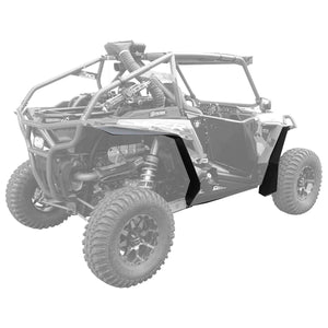 Polaris RZR XP 1000 and XP Turbo Max Coverage front  and rear fender flare installed on passenger side.