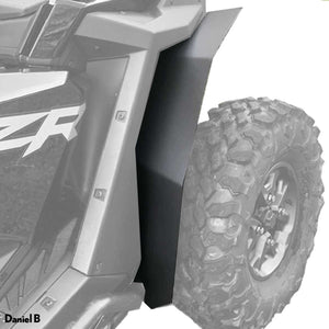 Polaris RZR Pro XP Fender Flares Max Coverage fits  2 and 4 Seaters, image shows front and rear installation