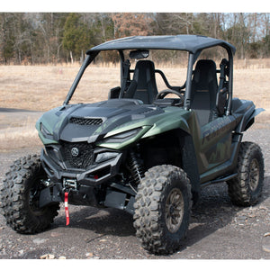 Yamaha Wolverine RMAX2 1000 with Mudbusters Mud-Lite Coverage fender flares shown installed front and rear from driver side perspective.