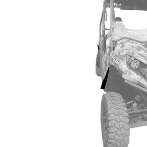 View looking down the passenger side of the Kawasaki Teryx 2, highlighted where the max coverage fender flares are located.
