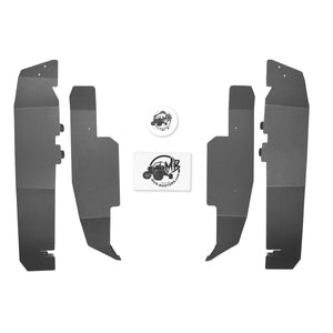 Yamaha Wolverine Fender Flares for 2015-2018 models. Contents of kit shown, 2 rear, 2 front, 1 box of hardware, and a sticker.
