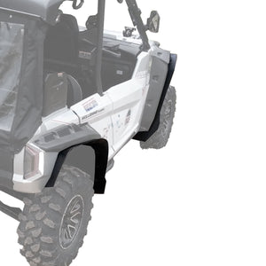 Front view of MudBusters RMAX 4 OEM fender extensions, showcasing the sleek design and perfect fit for enhanced off-road protection.