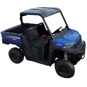  Image showing the Polaris Ranger SP 570 outfitted with MudBusters' Max Coverage Fender Flares, enhancing the vehicle's rugged appearance and showcasing the added protection these flares provide against mud, debris and the elements during off-road adventures.