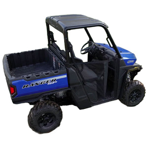 Picture of the Polaris Ranger SP 570 Midsize equipped with Max Coverage Fender Flares from MudBusters. The image displays the fender flares' extensive protection against off-road debris and their seamless integration into the vehicle's design, enhancing both its performance and visual appeal