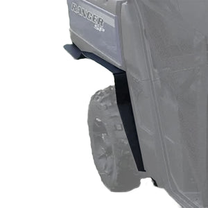 Rear angle view image of the Polaris Ranger SP 570 featuring the robust Max Coverage Fender Flares from MudBusters. It underscores the comprehensive protection against mud and elements these fender flares provide, boosting the operational excellence off-road.