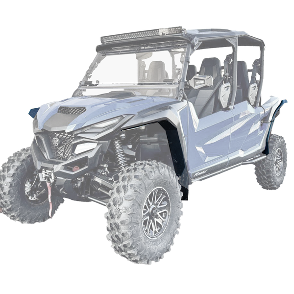 Side view of a four-wheeler with transparent roof on a white background