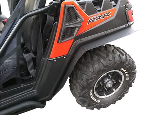 Polaris RZR 570 Fender Flares shown installed on rear drivers side. 