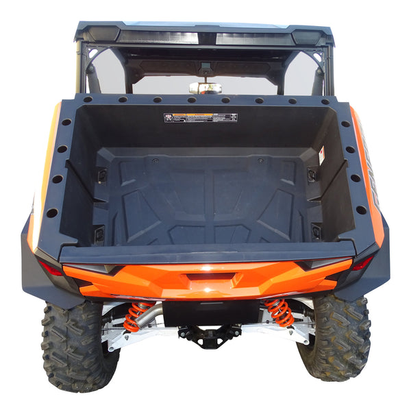 Polaris General 1000 Fender Flares (2016 - 2021), looking top down over the dump bed to see rear coverage.