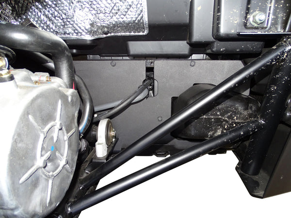 Battery guard for Polaris installed, view from underneath