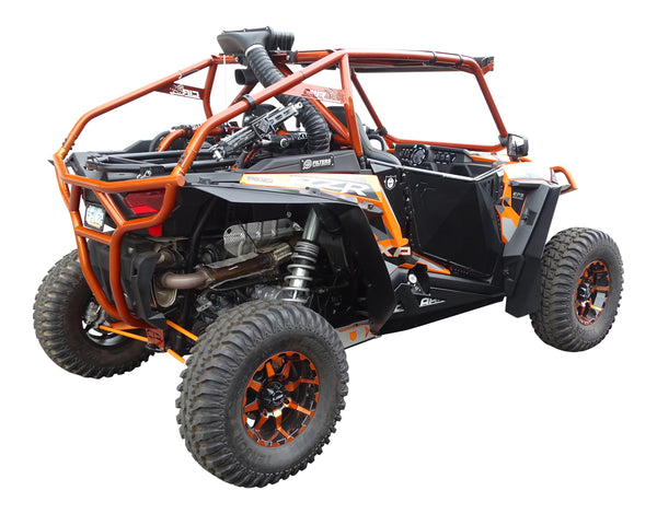 Polaris RZR XP 1000 and XP Turbo Max Coverage front and rear fender flares installed on passenger  side. 