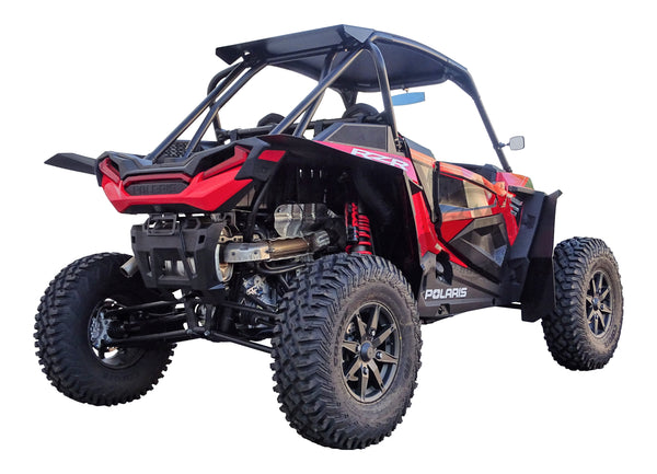 Polaris RZR XP Turbo S Race-Lite Fender Flares installed shown from back 