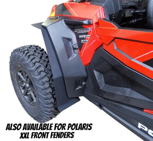 Polaris RZR XP Turbo-S Mud-Lite Fender Flare installed on front drivers side. 