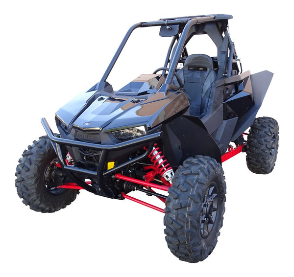 MudBuster Fender Flares installed on a Polaris RZR RS1, view from side showing coverage