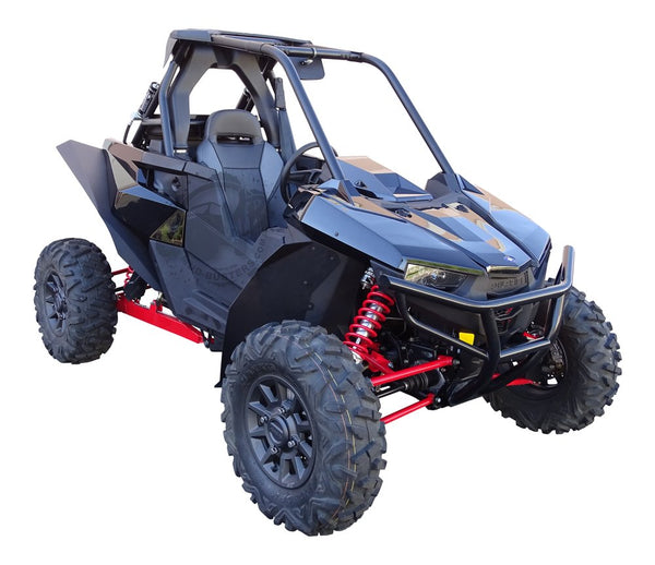 MudBuster Fender Flares installed on a Polaris RZR RS1, view from side showing coverage