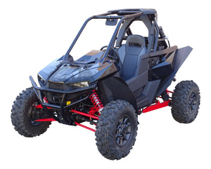 MudBuster Fender Flares installed on a Polaris RZR RS1, view from side showing coverage