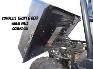 Polaris Ranger 500/570 Midsize Fender Flares for 2010-2014 models.  Shown wiht dump bed up