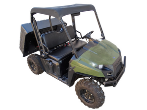 Polaris Ranger 500/570 Midsize Fender Flares for 2010-2014 models. Front passenger fender flare installed showing coverage also on the dumpbed