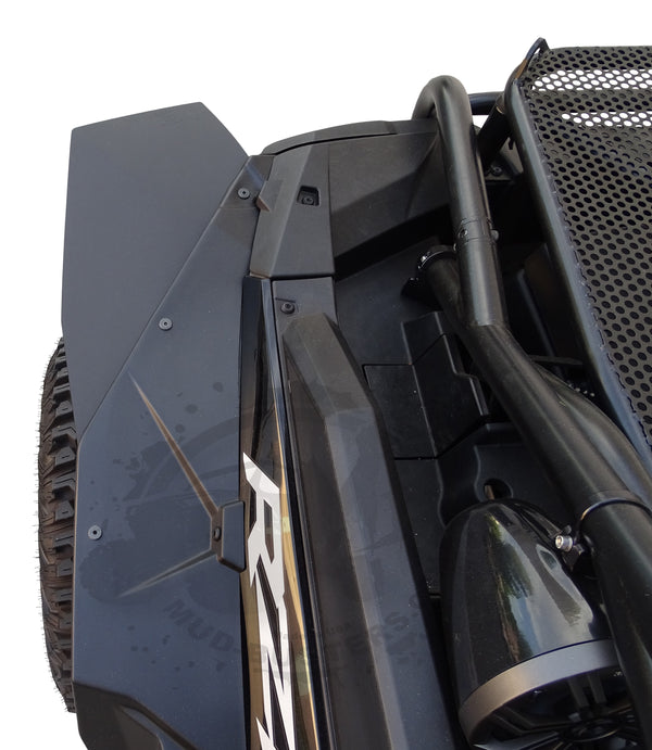 Polaris RZR XP Race-Lite Narrow  minus inch  Fender Extensions for SuperATV Fenders shown installed on rear looking down