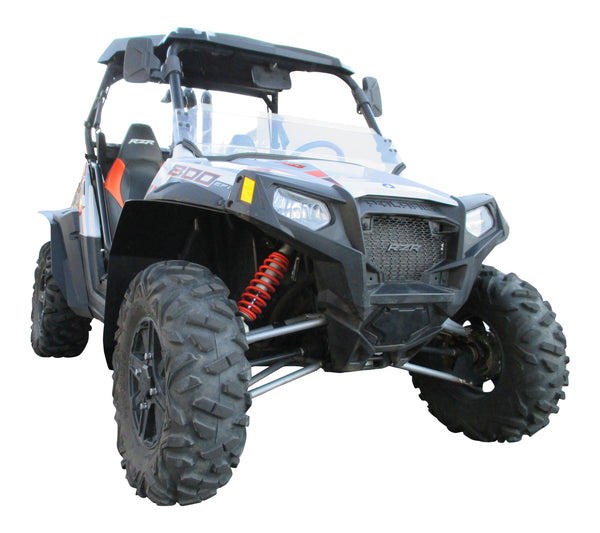 MudBusters Fender Flares installed on Polaris RZR 800 S Extended for model years 2009 - 2014.  Viewed looking up into the wheel well on front passenger side