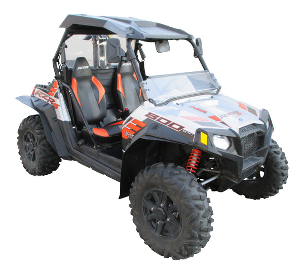 MudBusters Fender Flares installed on Polaris RZR 800 S Extended for model years 2009 - 2014, view shows passenger side. 