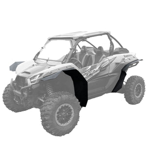 Front Side view of Kawasaki KRX fender flare extension kit from MudBusters