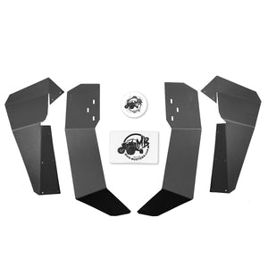 Polaris RZR S 900, RZR 900 XC , RZR 4 900, and RZR S  1000 Fender Flares  shown as a kit 2 fronts, 2 rears, hardware kit and sticker