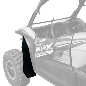 MudBuster Front Fender Flare with mudlite coverage installed on the KAwasaki Teryx KRX 1000 