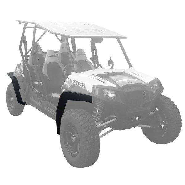 MudBusters Fender Flares installed on Polaris RZR 800 S Extended for model years 2009 - 2014, passenger side front and rear