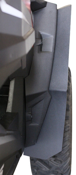 Polaris RZR S 900, RZR 900 XC , RZR 4 900, and RZR S 1000 Fender Flares installed and viewed looking down on front fender 
