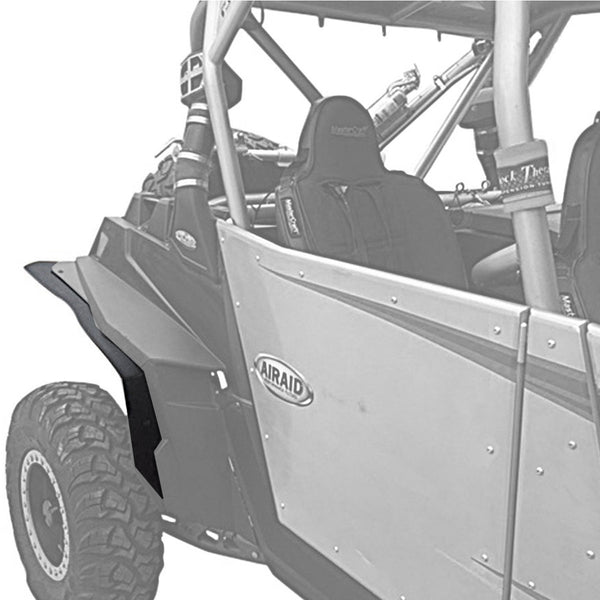 Polaris RZR XP 900 Fender Flares for years 2011-2014 models. Showing installed on passenger side rear