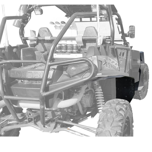 Polaris RZR XP 900 Fender Flares for years 2011-2014 models. Showing installed on passenger side rear