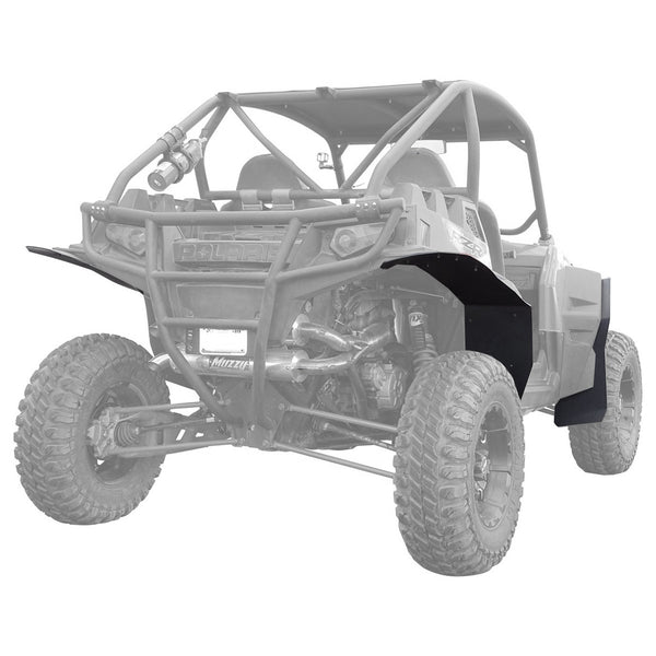 Polaris RZR XP 900 Fender Flares for years 2011-2014 models. Showing installed on rears