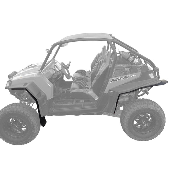 Polaris RZR XP 900 Fender Flares for years 2011-2014 models. Showing installed on passenger side