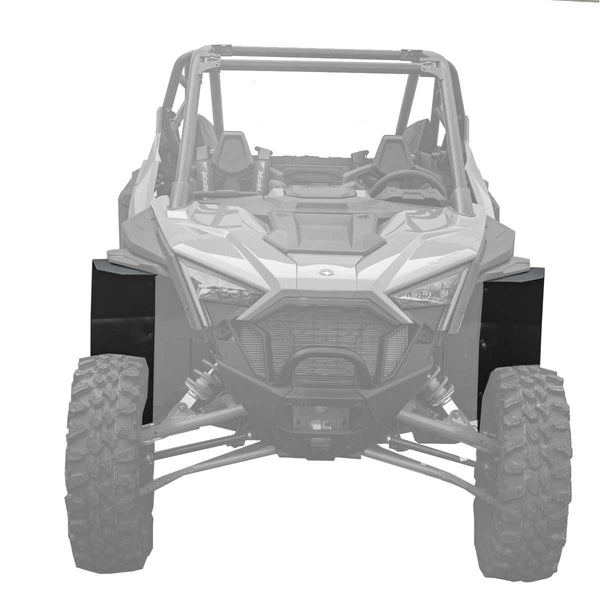 Polaris RZR Pro XP (Max Coverage Fender Extensions for Super ATV Fenders showing coverage on fronts looking at vehicle