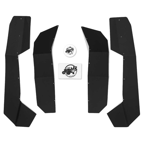 Polaris RZR Pro XP (Max Coverage Fender Extensions for Super ATV Fenders shown as kit, 2 rears, 2 fronts, 1 hardware kit and a sticker