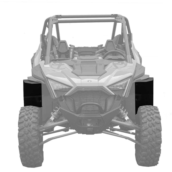 View of the front of the Polaris 2020 Pro XP, visible are the fender extensions for Super ATV Fenders with mud lite coverage.