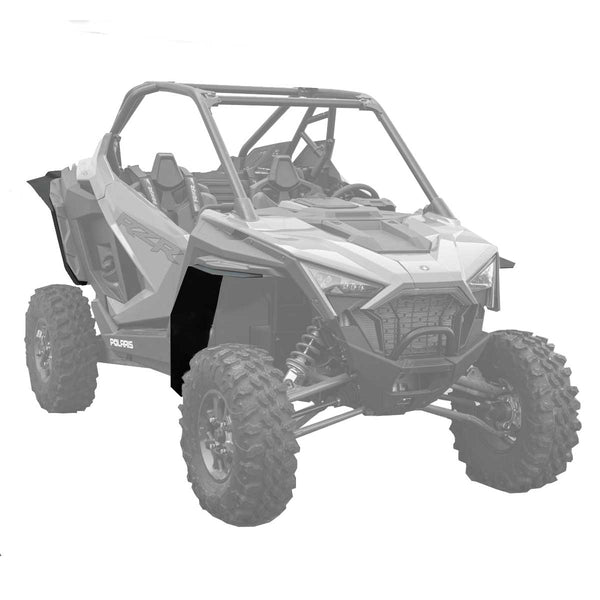 Polaris RZR Pro XP Max Coverage Fender Extensions for Super ATV Fenders shown from passenger side installed