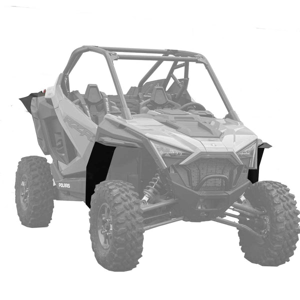 Angled view of the passenger side of the Polaris 2020 Pro XP, visible are the fender extensions for Super ATV Fenders with mud lite coverage.