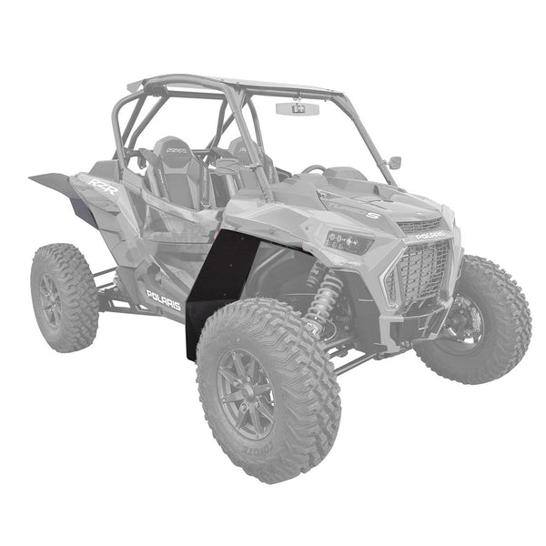 Polaris RZR XP Turbo-S Mud-Lite Fender Flares shown on front and rear from passenger side. 